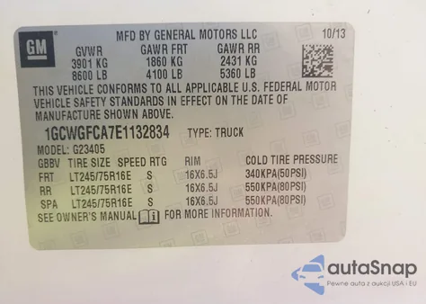 2014 Chevrolet Express 2500 Work Van from USA, damaged, VIN 1GCWGFCA7E1132834